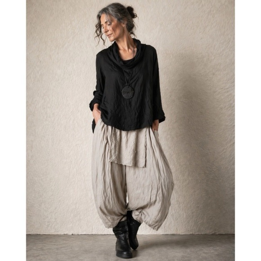 Suzy D London Black Stretch Drape M Cowl Neck Layer Lagenlook‎ Oversized Artsy